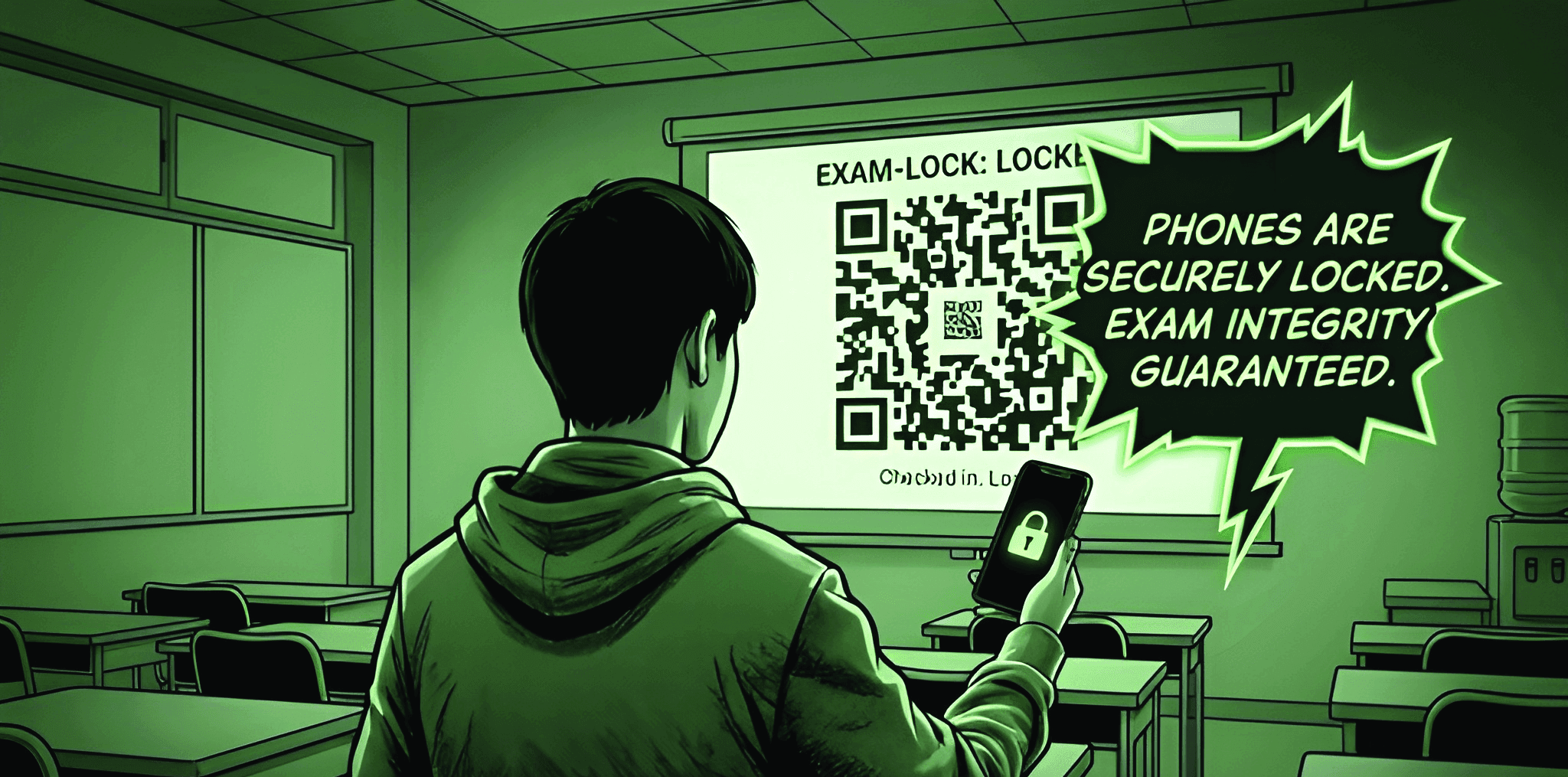 A student scanning a QR code to lock their phone